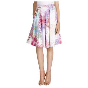 Karen Millen Watercolor Paint Brushstroke Palm Tree Print Full Midi Skirt Size 8